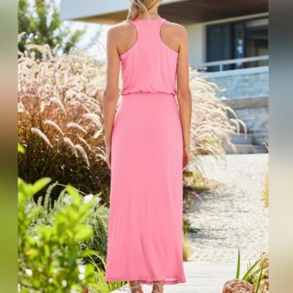 BOSTON PROPER Scoopneck Blouson Slit Midi Dress in Sachet Pink Size Medium - Picture 7 of 7